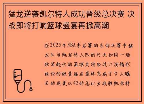 猛龙逆袭凯尔特人成功晋级总决赛 决战即将打响篮球盛宴再掀高潮